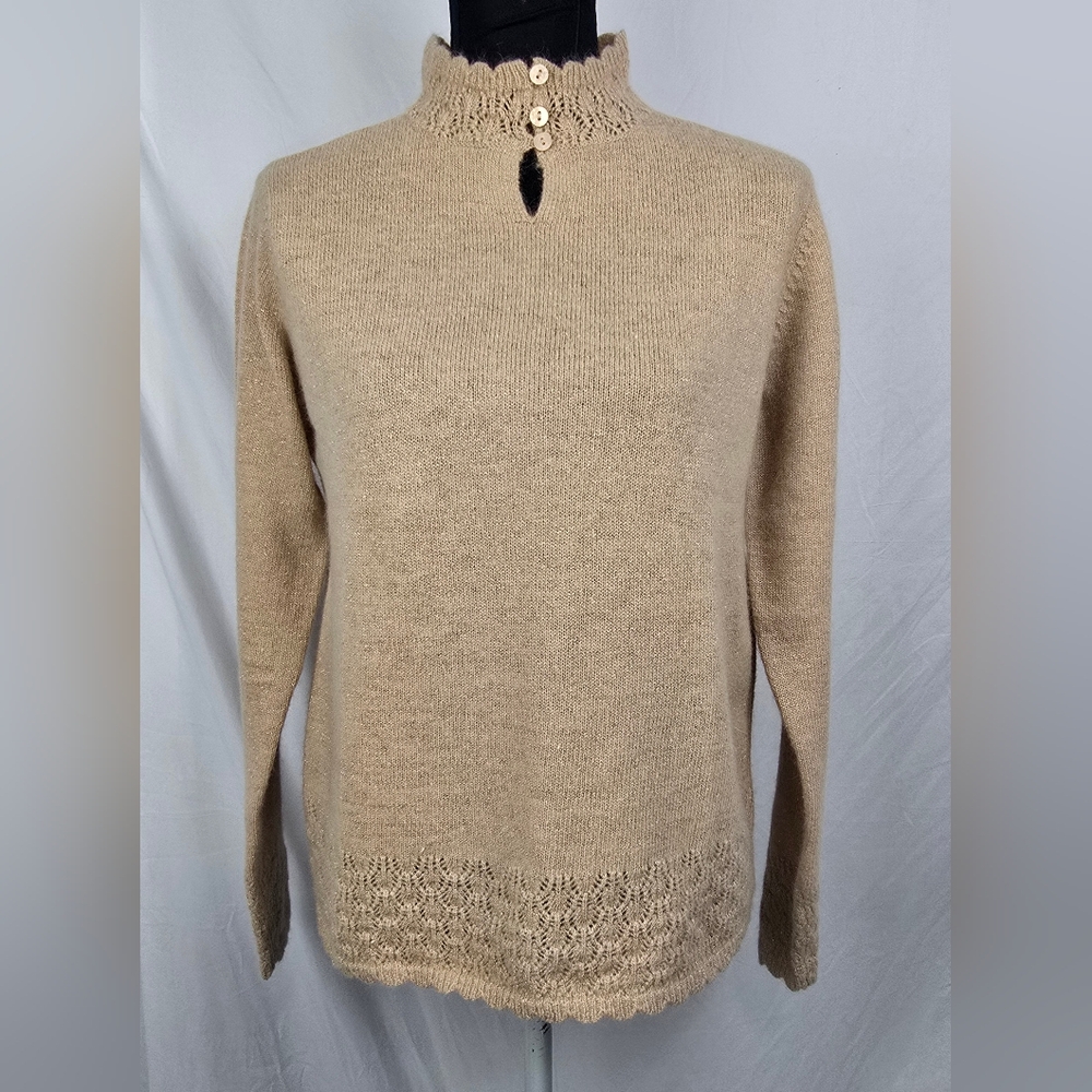 Preston & York Lambswool Angola Rabbit Hair Glittery Beige Minimalist Sweater L